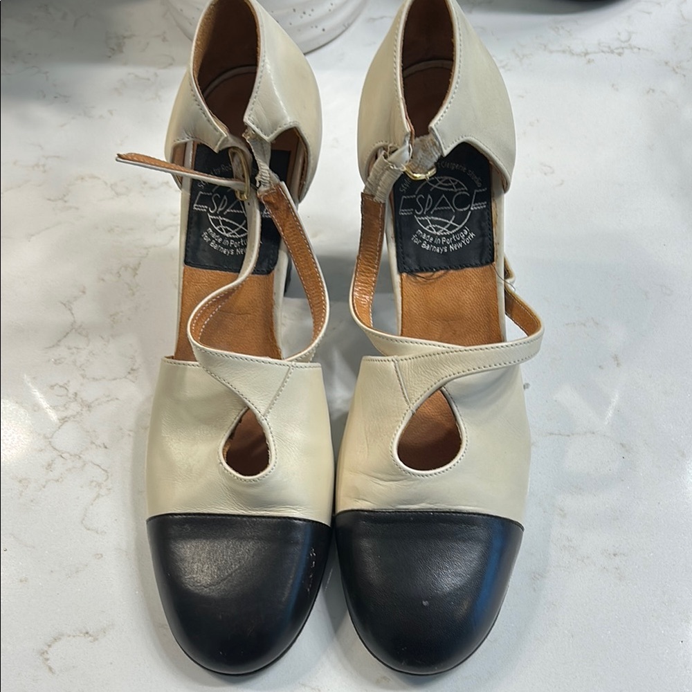 Cream and Black Two-Tone Mary Jane Heels